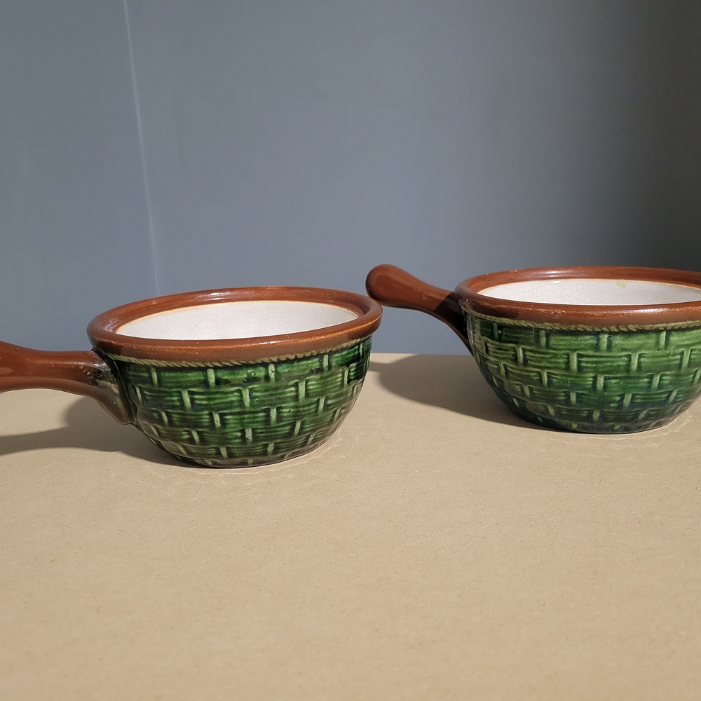 Green Woven Pattern Belgium Soup Bowls
